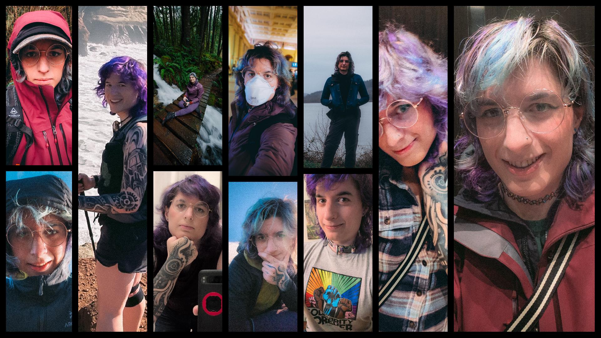 collage of the author posing for the camera in several different shot