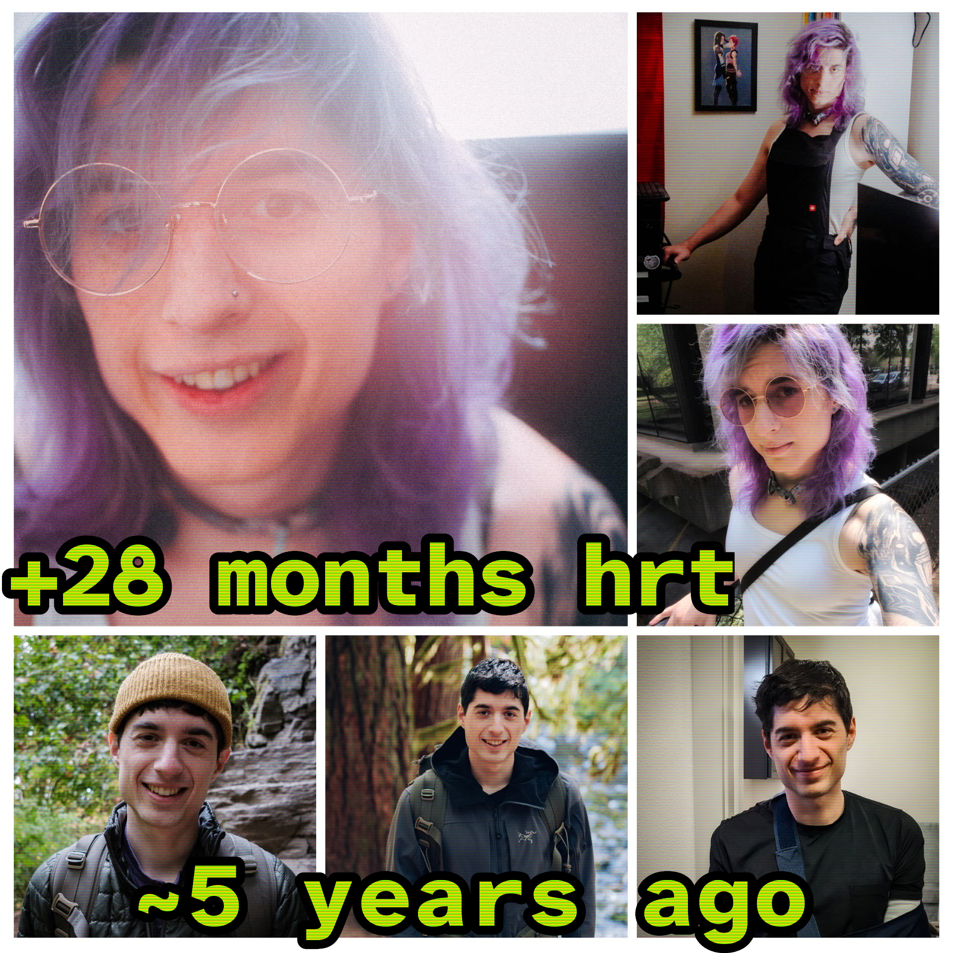 a collage of raven's transition so far