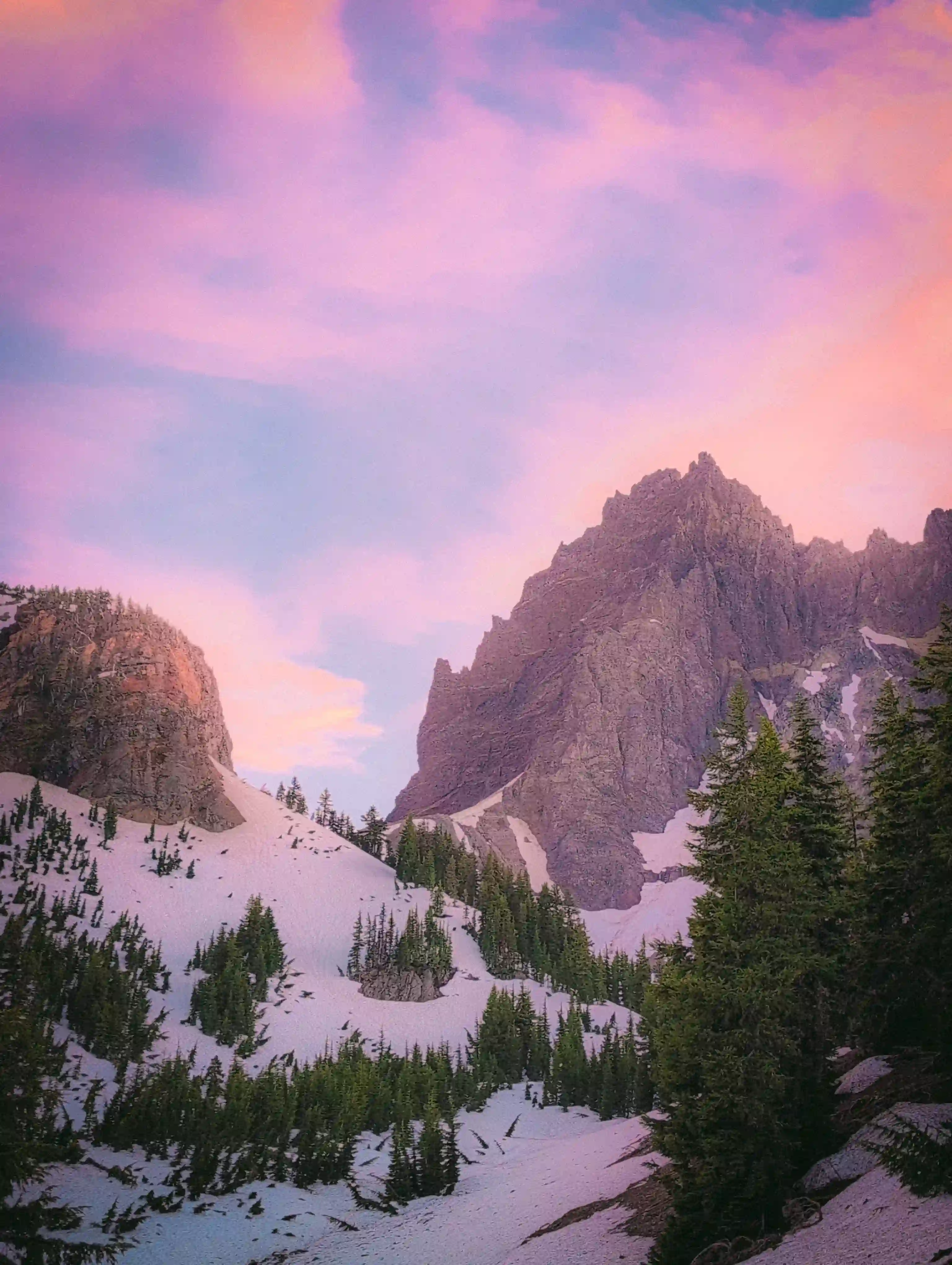 sunset in the mountains with snow