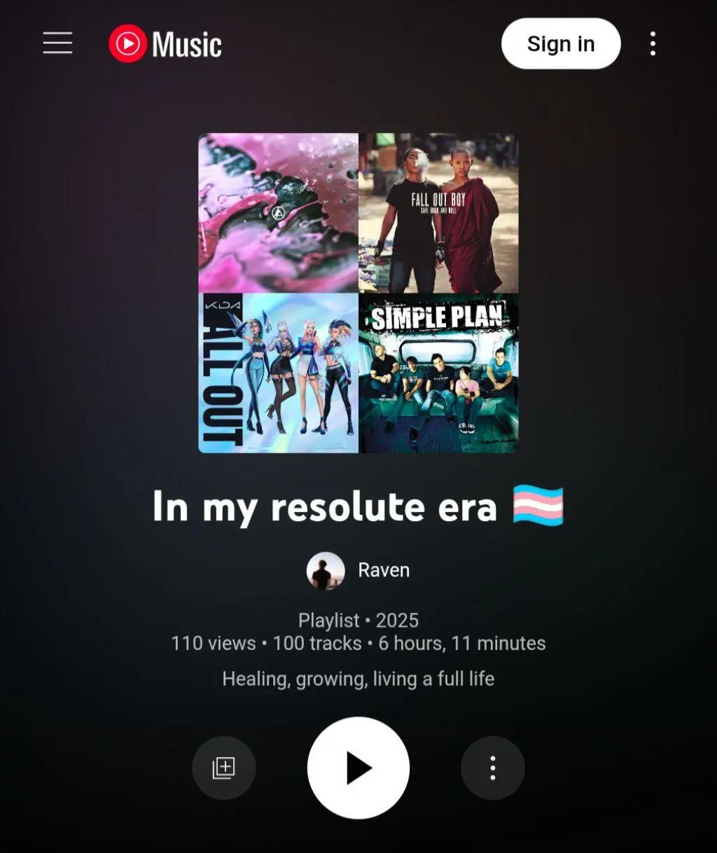 screenshot of YouTube Music Playlist