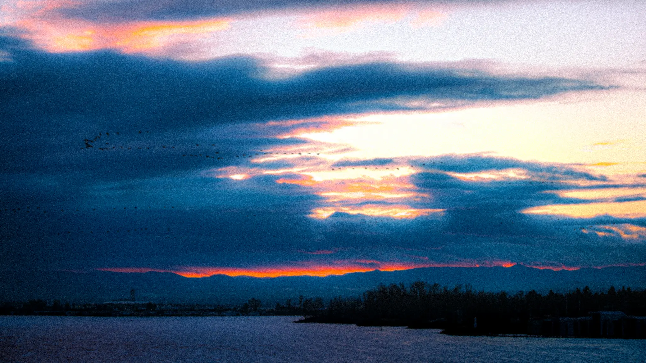 sunrise over Portland Oregon with very interesting clouds and orange